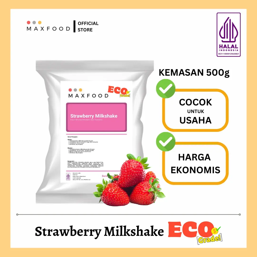 MAXFOOD - Strawberry Milkshake Powder / Bubuk Minuman Rasa Stroberi Susu