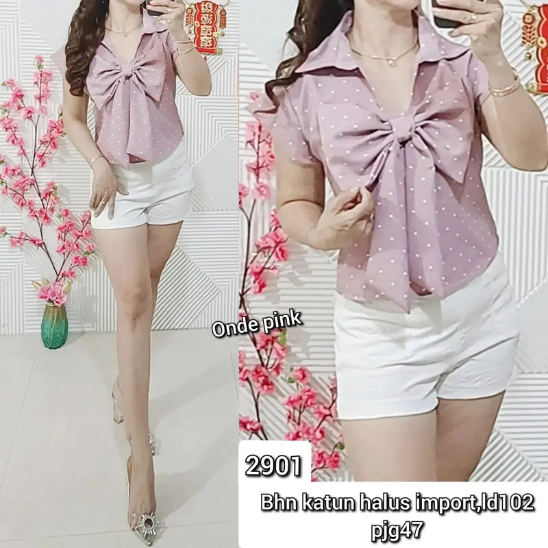 Atasan krah pita import ,bahan katun halus import LD 102 panjang 47 , 2721/2843/2900/2901 2