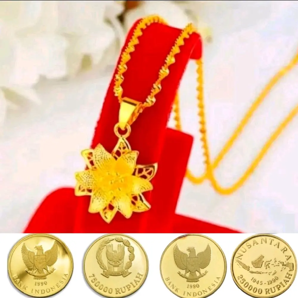 kalung melintir liontin bunga bahan koin asli tidak mudah luntur kalung wanita dewasa