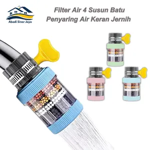[ASJ] Saringan Air Kran Filter Sambungan Keran Wastafel  Pvc Dengan 4 Lapis Penyaring Water Filter Karbon Hijau Klem Besi
