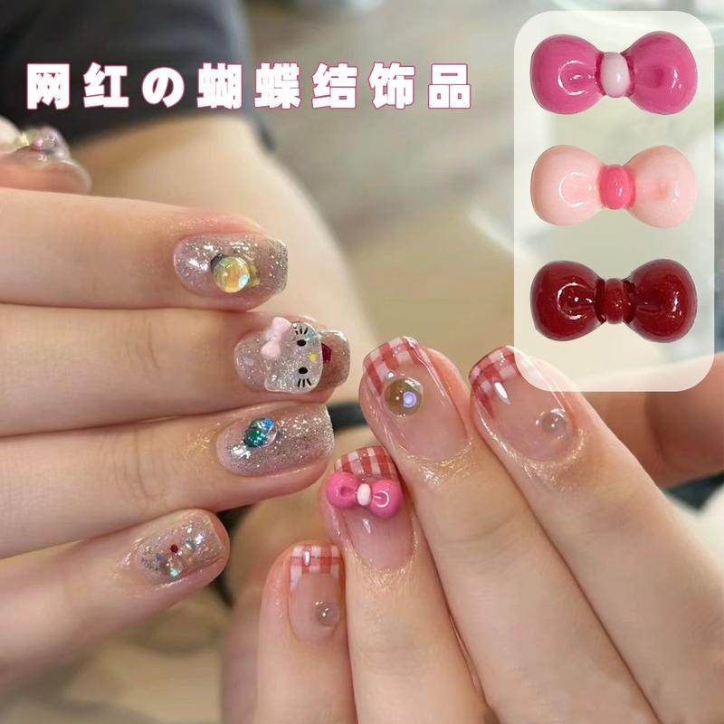  Phụ Kiện Làm Móng Mèo Kitty Kaidi Có Màu Hồng Đỏ Hồng Và Đỏ Rượu Vang Có Nơ Làm Bằng Resin Trang Trí 