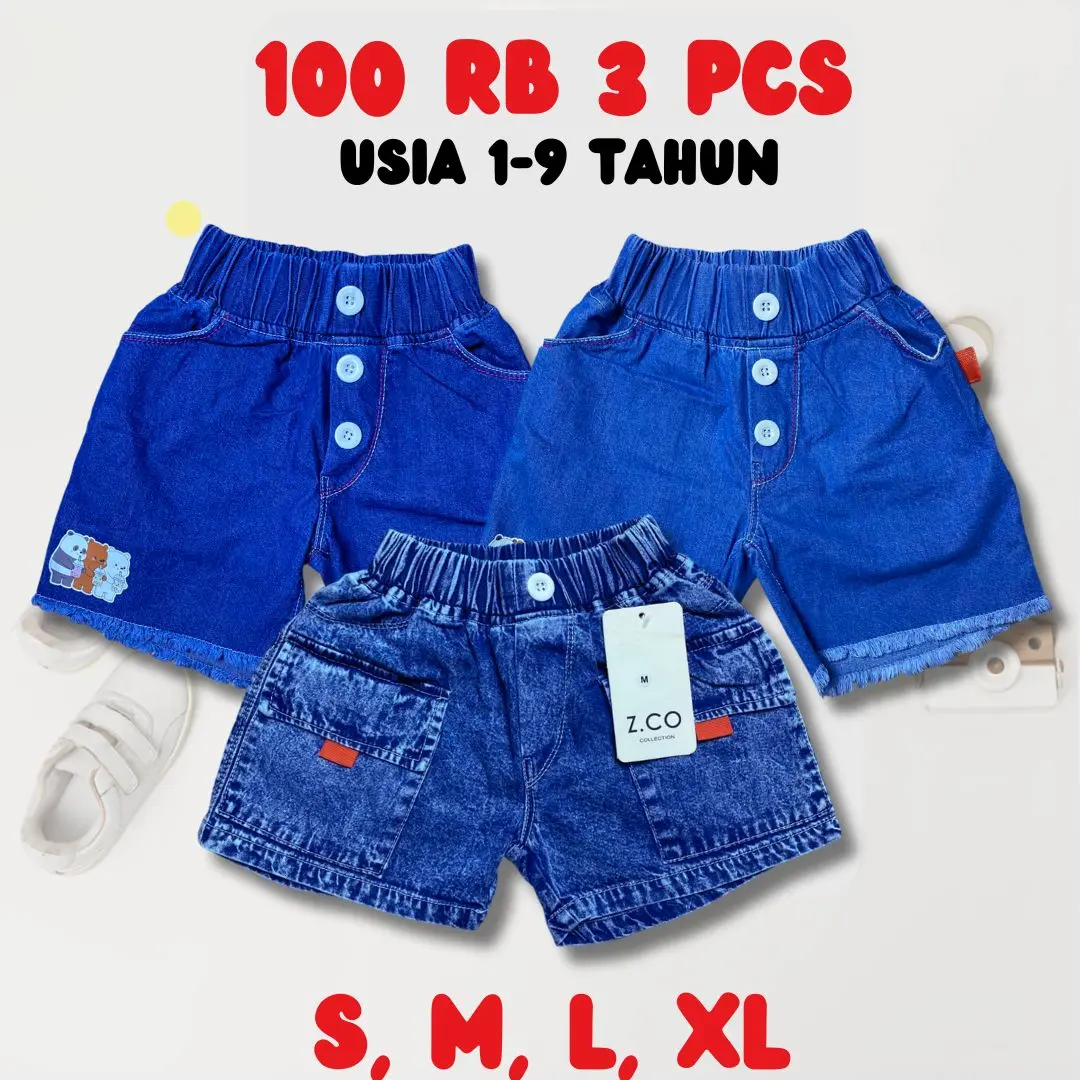 Promo 100rb Dapat 3pcs Celana Pendek Jeans Anak Perempuan Premium Short Pants Rawis