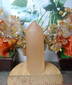 Natural Orange / Peach Selenite Tower Pointer (2) asli batu alam