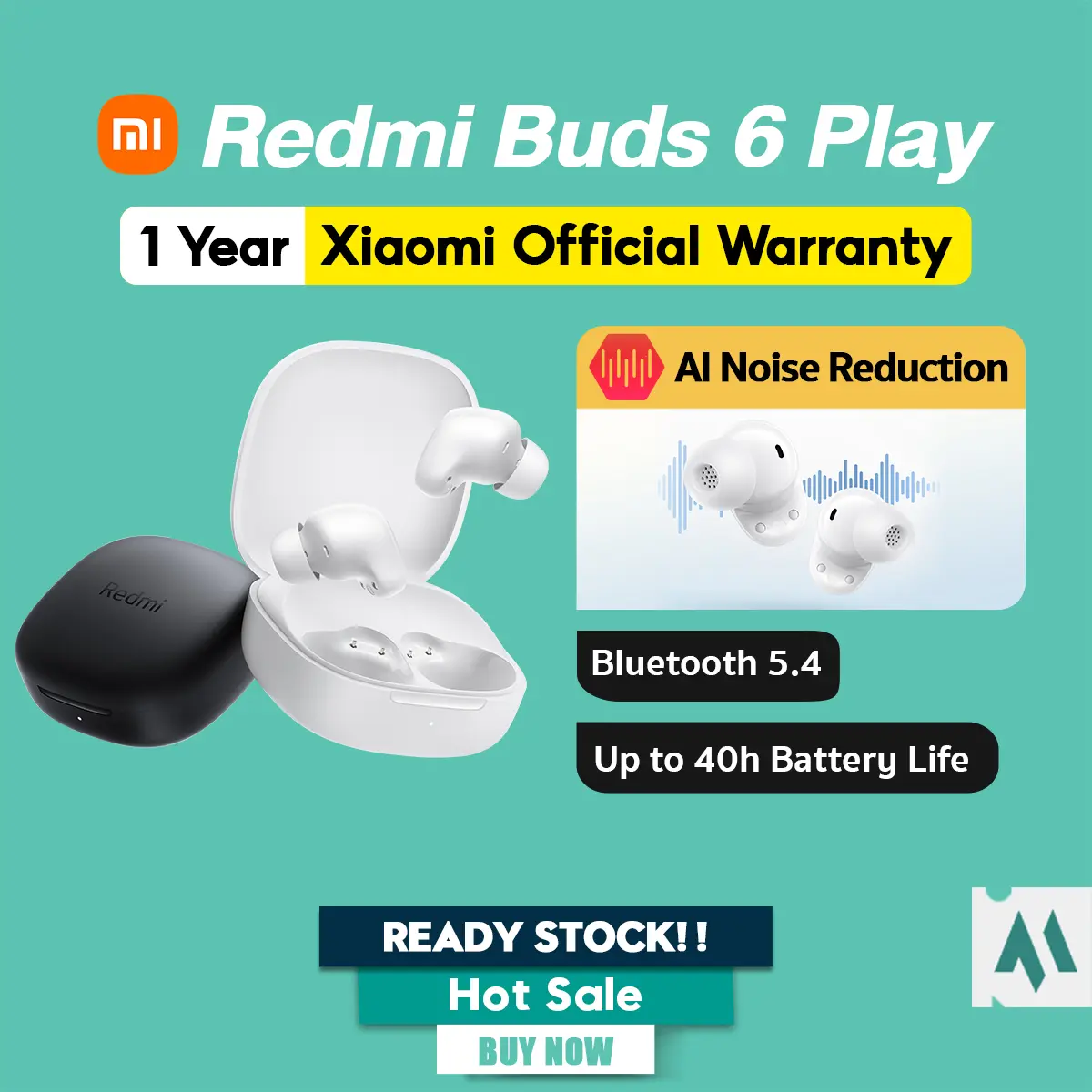 Xiaomi Redmi Buds 6 Play Bluetooth 5.4 Wireless Earphone 10mm Dynamic Driver IPX4 Water Resistance