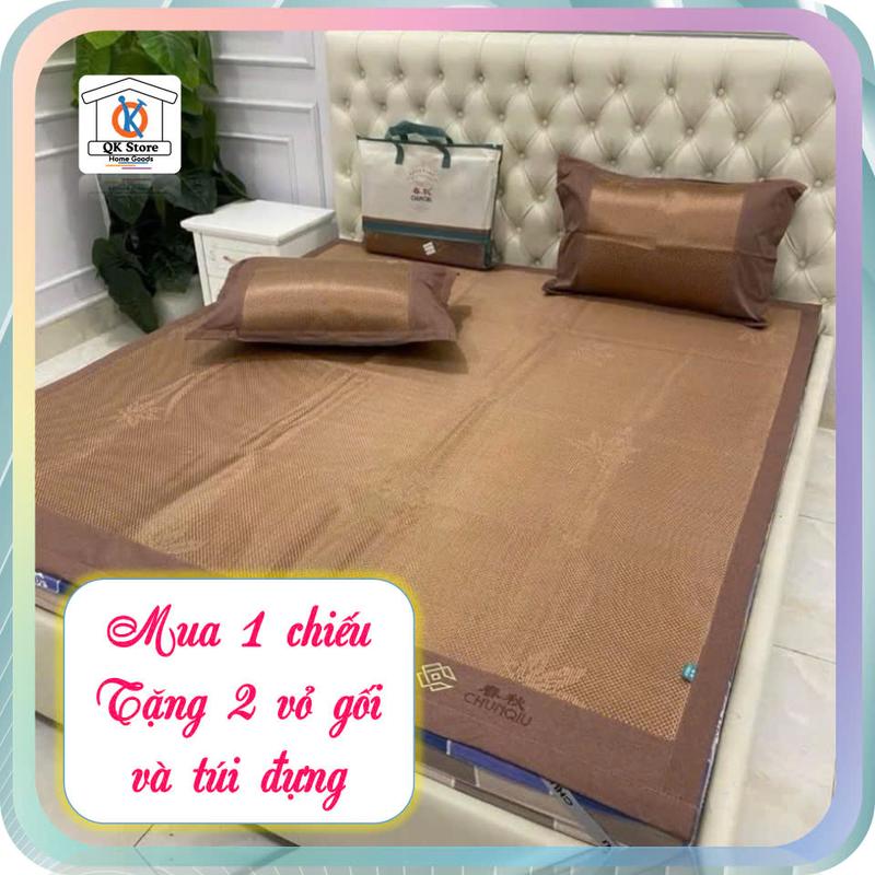  Chiếu Mây Điều Hoà Bản Cao Cấp - Cải Tiến 4 Lớp - Có Đai Chun 4 Góc Cố Định - Tặng Thêm 2 Vỏ Gối Cùng Màu. 