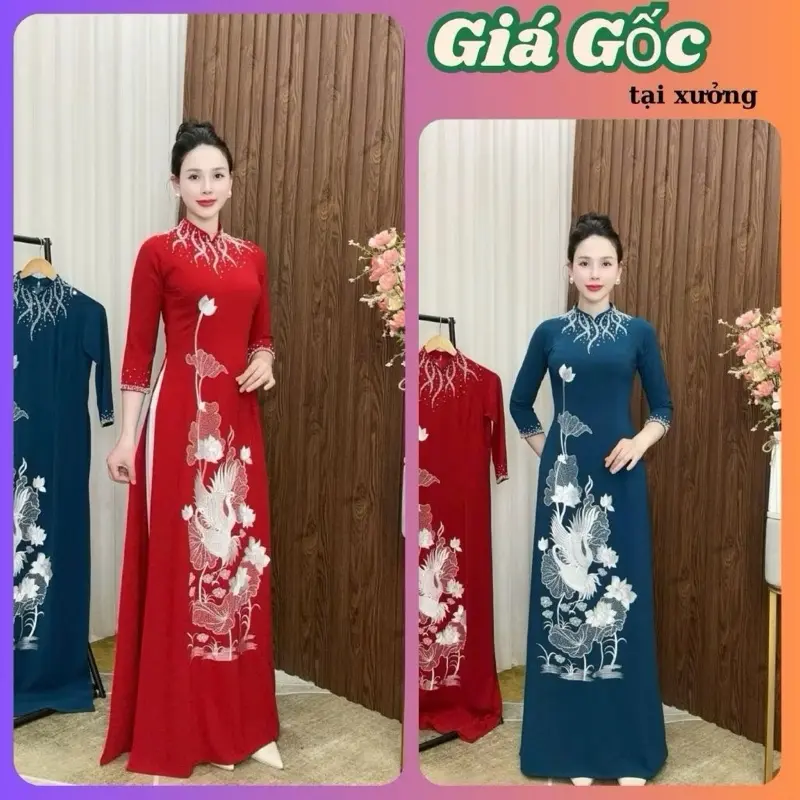 Áo dài bà sui chất liệu mango thêu và đính kết cao cấp