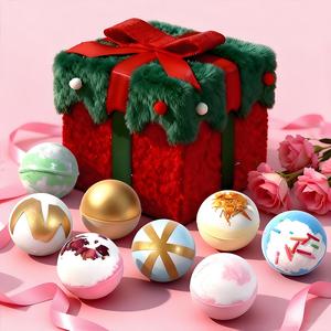 クリスマスギフトボックスセット マルチカラーバスボム、癒しを与える栄養たっぷりの花のエッセンス、保湿効果が長持ちする香り、豊かな泡でしっかり洗浄