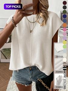 Chaleco de suéter de color sólido para mujer, top de punto de cuello redondo casual y de moda para verano, prendas de punto para mujer de moda para uso diario
