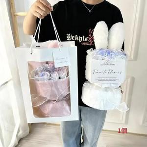 リアルなローズの花とウサギの耳（11個）、かわいい誕生日ギフト、友人や彼女へのバレンタインデープレゼント、母の日装飾、卒業式用の人工ブーケ