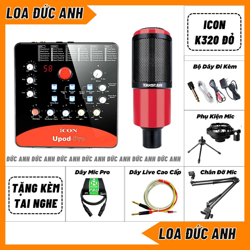 Bộ Sound Card Icon Upod Pro Mic PC K320 Đỏ Đen Chuyên Thu Âm Hát Livestream Với Điện Thoại Máy Tính Và Cài Được Phần Mềm Autotune