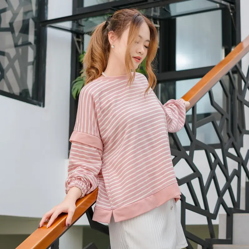 Yoenik Apparel Sheefa Ayumi Stripes - Atasan Wanita Tangan Panjang - Top Oversize 3