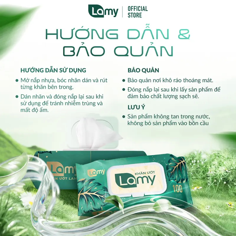 [LAMYAD] Khăn ướt LAMY - Thùng 10 gói x 100 tờ không cồn không mùi  không parabens an toàn cho bé 8