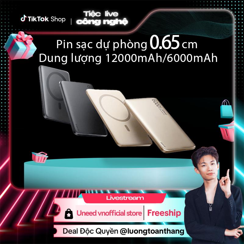 【ĐỘC QUYỀN LƯƠNG TOÀN THẮNG Uneed Sạc Dự Phòng Mini Siêu Mỏng Sạc Không Dây Pin Dự Phòng dung lượng lớn kích thước nhỏ 6000mAh 12000mAh dễ dàng mang theo hỗ trợ sạc nhanh không dây cục sạc dự phòng mini