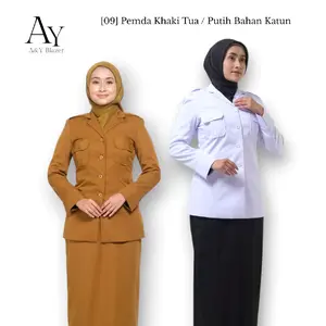 [09] A&Y Blazer Baju Seragam PDH Guru / PNS Wanita Warna Khaki Tua & Putih PREMIUM model SAKU DADA Terbaru | Seragam Kerja Dinas PDH pemda Wanita terbaru pdh putih pppk