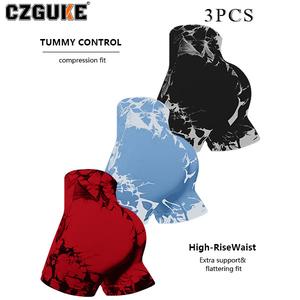 CZGUKE paquete de 3 shorts deportivos para mujer para yoga y running, con estampado tie-dye, cintura alta, súper suaves, no transparentes, estilo biker