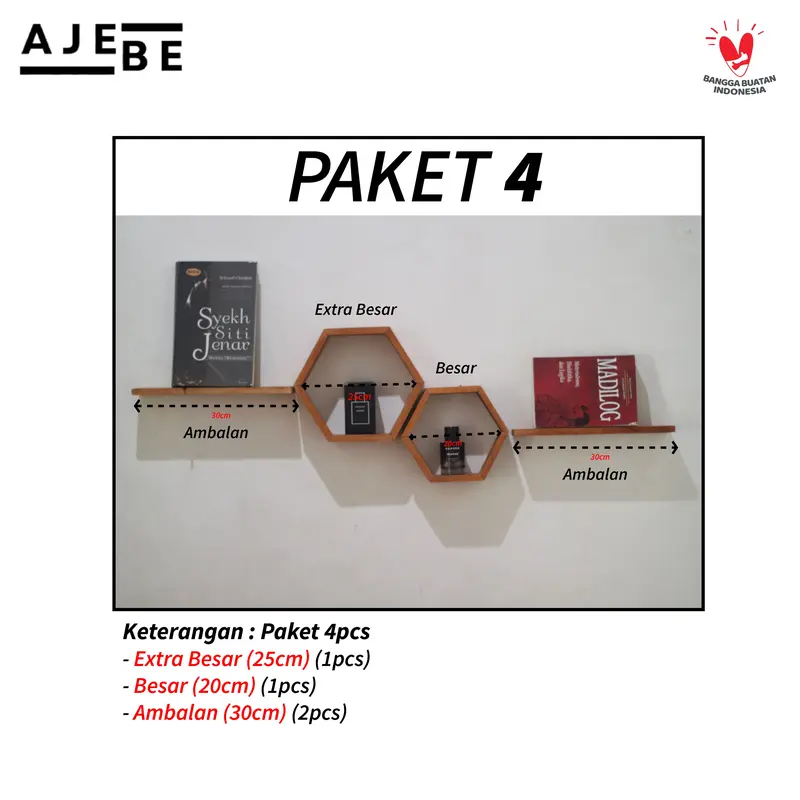 Rak Dinding Hexagonal Kayu Tempel Estetis untuk Kamar dan Ruang Tamu 7