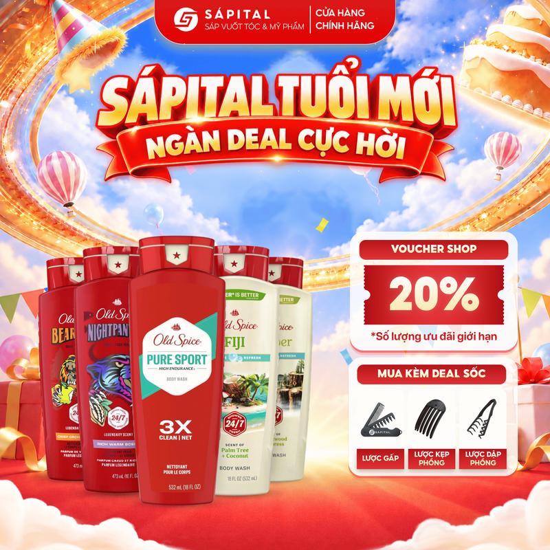 Sữa tắm Old Spice 473ML/532ML - Hỗ trợ làm sạch bụi bẩn và bã nhờn - Dưỡng ẩm cho da -  Đa dạng mùi hương - Nhập khẩu Mỹ chính hãng Chính hãng SAPITAL