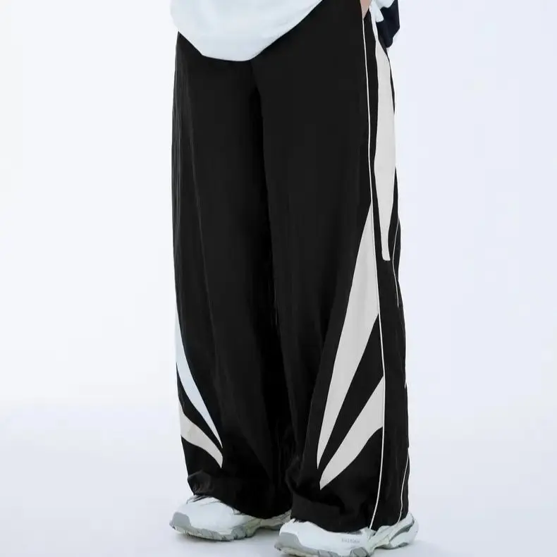 OVERFLOWSTUFF Retro Patchwork wide-leg Pants Trendy Water-Repellent Track pants Sportsweat 5