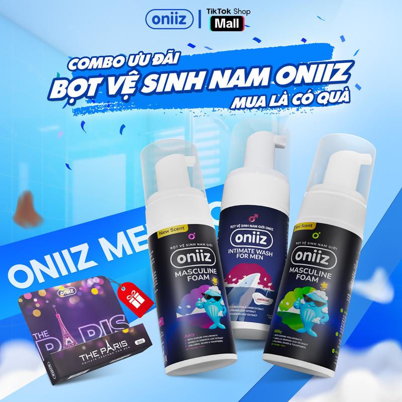 Combo Bọt vệ sinh nam giới Oniiz, Dung dịch vệ sinh Masculine Foam, quà tặng nước hoa cao cấp