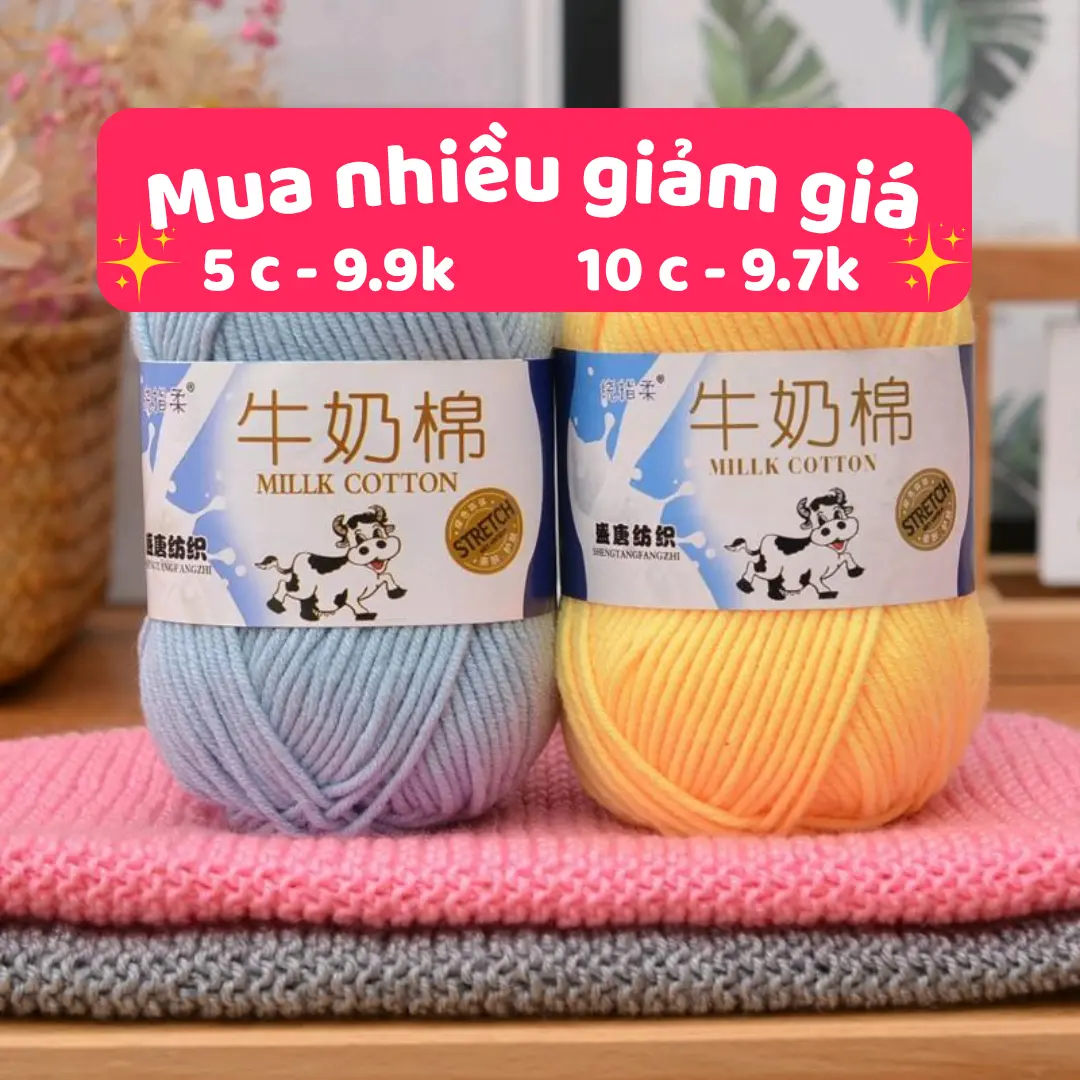 [Bông bán Len] Len milk bò 50gram móc thú, hoa nhiều màu mềm mịn DIY gấu len, hộp hoa len