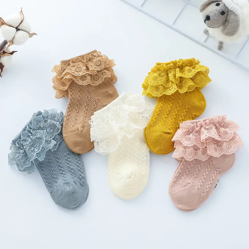 Cute Lace Children's Socks Solid Color Breathable Elastic Girls' Non slip Socks