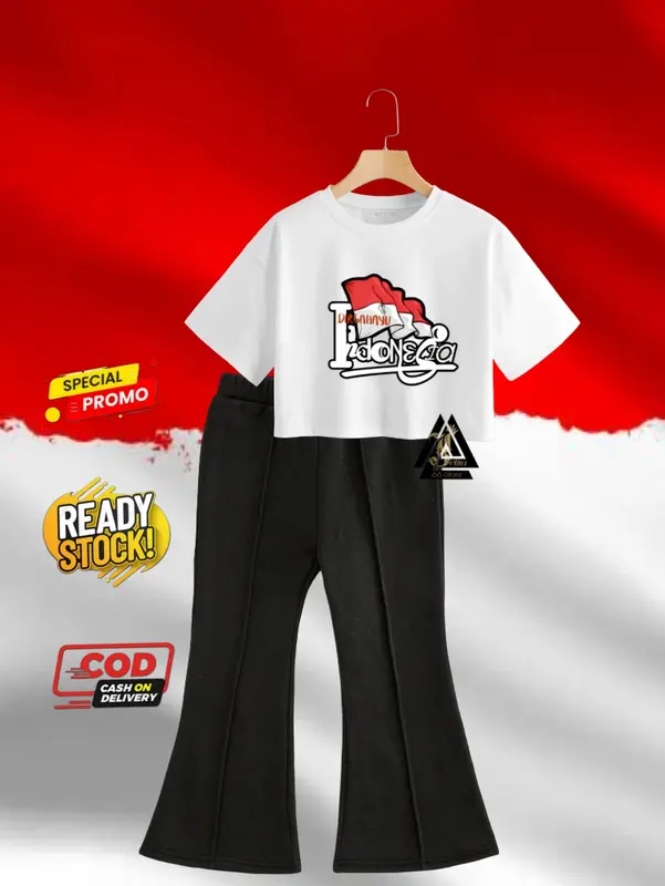 setelan resmi & setelan Fashion Anak Setelan Anak Perempuan Terbaru setelan Cutbray dan kaos cropTop  kemerdekaan Dirgahayu indonesia 3