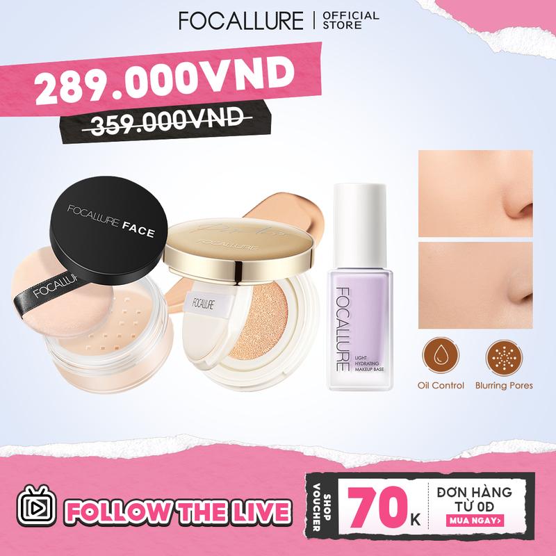 【LIVE FOCALLURE Combo 3 Món Makeup Mặt Kem Lót Dưỡng Ẩm + Cushion Hỗ Trợ Che Phủ + Phấn Phủ Kiềm Dầu#1