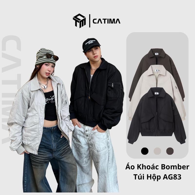 Áo Khoác Bomber Túi Hộp CATIMA Chất Vải Dù 2 Lớp Trần Bông Quả Trám Form Rộng Nam Nữ Unisex AG83