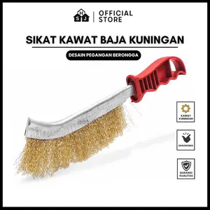 Sikat Kawat Baja Kuningan Penghilang Karat Lengkung Gagang Fiber Wire Brush Kawat Brass ABS Merah Anti Slip untuk Pembersihan Karat