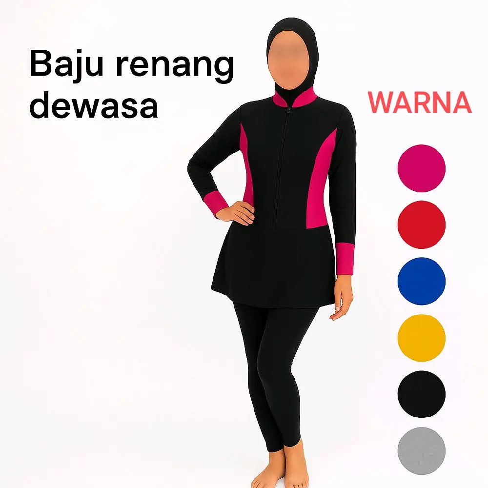 Baju Renang Muslim Perempuan Dewasa Remaja Atasan Dan Bawahan Bahan Polyester Tebal Model Atasan Resleting Cocok Untuk Aktivitas Renang Anda