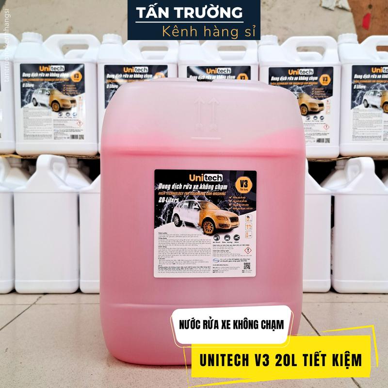 Nước Rửa Xe Không Chạm UNITECH V3 20 lít - Dung dịch rửa xe không chạm cho ô tô xe máy bọt tuyết không chạm đậm đặc siêu mạnh unitech v3 không chạm dung dịch tẩy dầu mỡ xúc