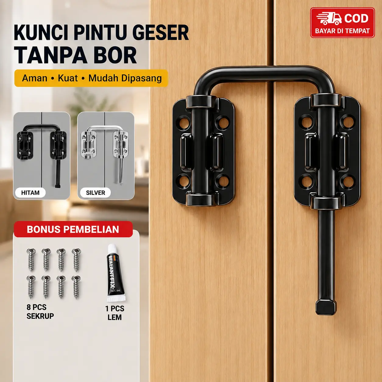 Grendel Pintu Geser Tanpa Bor Slot Kunci Kamar Mandi Multi Sudut 90 180 Derajat Pengunci Pintu Barn Door Pengait Hasp Latch Stainless Steel Tebal Premium Kuat Kokoh Anti Karat Aksesoris Keamanan Pengaman Rumah Praktis Mudah Dipasang Awet Top