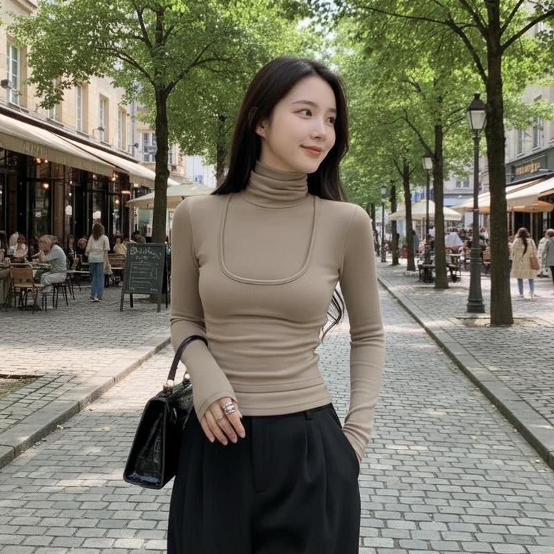 Áo Thun Giữ Nhiệt Cổ Lọ Thiết Kế Đường Gân Bó Sát Định Hình Cơ Thể Dành Cho Nữ T066