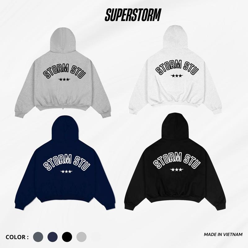  Áo Khoác Nỉ Dây Kéo Forn Boxy Chất Nỉ Bông Cao Cấp Hình Thêu Storm Stu 