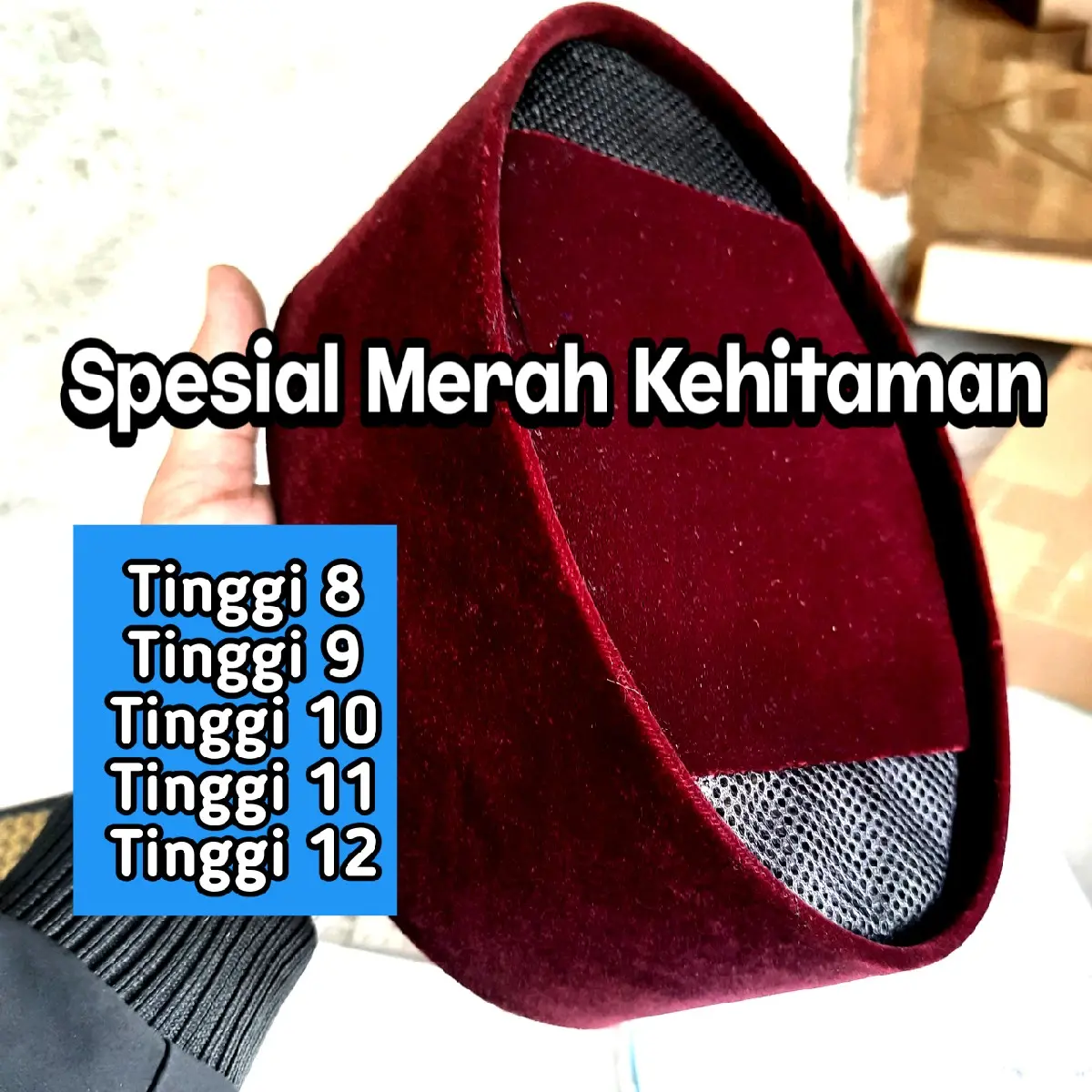 Peci merah maroon, Betawi tinggi 9, 10, 11, 12 tebal halus kualitas super Songkok Muslim