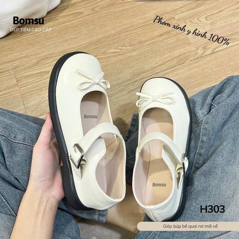 [H303] Giày búp bê nữ đế cao dây nơ da mềm xinh xắn mã H-303 phom vừa chân - Giày lolita nữ thoải mái dễ đi