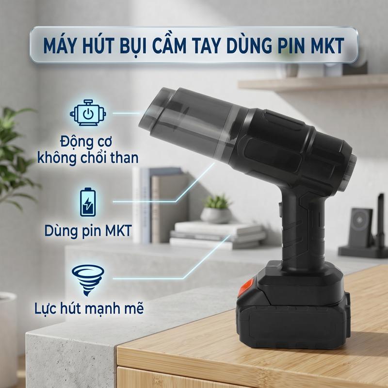 Máy Hút Bụi Cầm Tay Chạy Pin Công Suất Lớn, Máy Hút Bụi Chạy Pin Chân Phổ Thông…