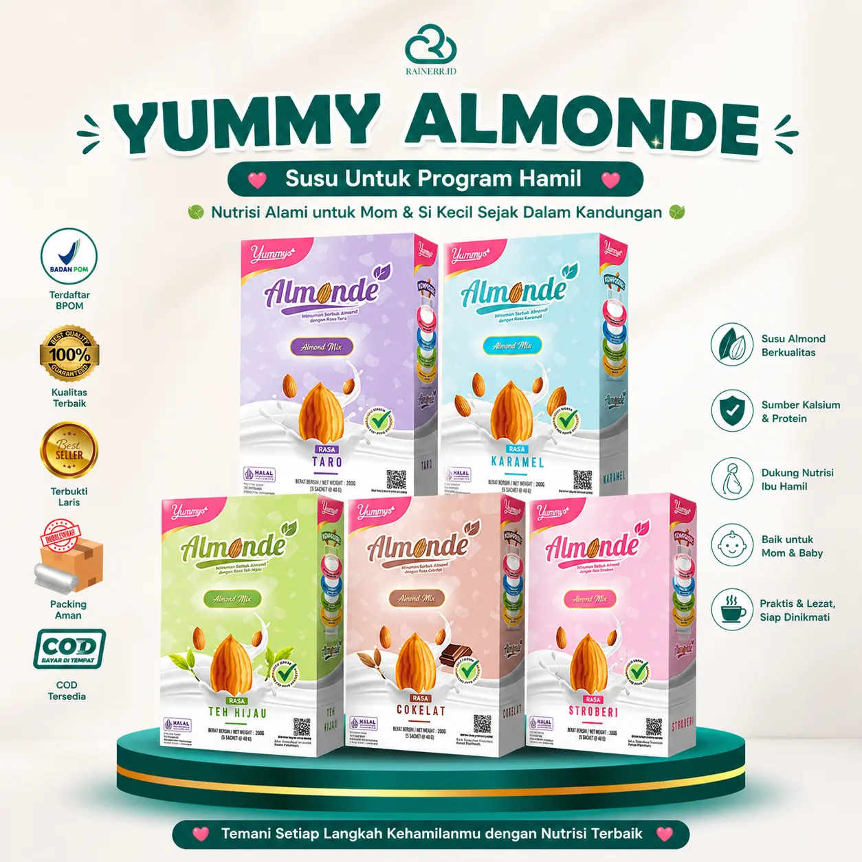 YUMMYS ALMONDE Kemasan BOX Susu Almond Penunjang Program Ibu Hamil sampai TM 2 Mengurangi Mual