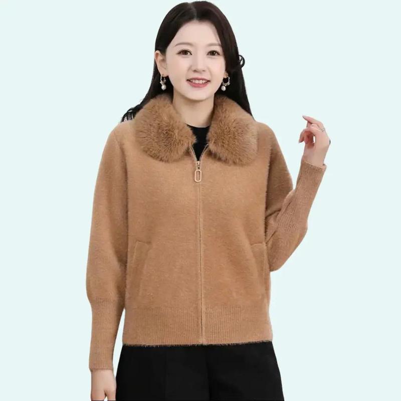 HAFA Áo Khoác Cho Mẹ Sang Trọng Phụ Nữ 40 50 Tuổi HAFA T92 Chất Liệu Nỉ Lông Cao Cấp Trẻ Trung Dày Ấm Mùa Đông Size S M L Màu Nâu Vàng Bò Đỏ Mận Tím