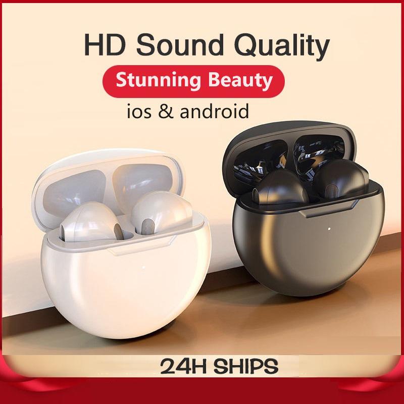 Pro 6 TWS Headset Bluetooth dengan Mikrofon HiFi Stereo Sentuh Speaker Mini Bluetooth Headset Olahraga Tahan Air Headphone Headset Bluetooth Nirkabel Sesungguhnya In-Ear Macaron-1