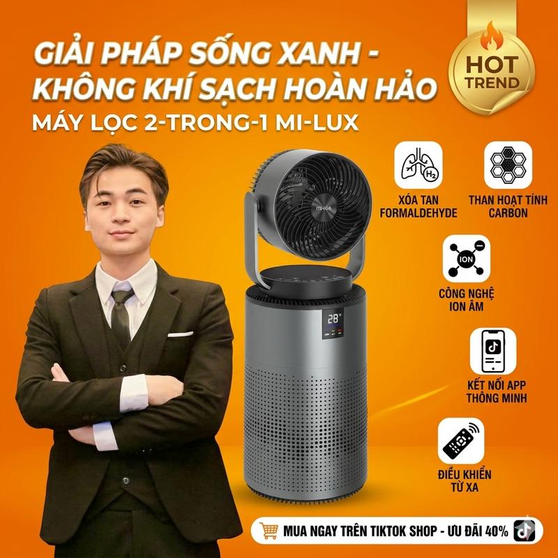 Máy lọc MILUXURY X6 Gen2 - Máy Lọc Không Khí 3-trong-1 HEPA H13+ Kèm Quạt Đối Lưu Điều Khiển Từ Xa Tiện Lợi Tối Ưu Hệ Thống Lọc 3 Lớp Chuyên Sâu Bảo Vệ Toàn Diện
