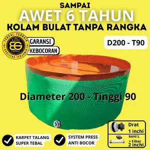 Kolam Terpal Bulat Talang Diameter 2 Tinggi 90 CM / D2 T90 Bisa berdiri tanpa rangka Untuk Budidaya Ikan Lele, Gurame, Nila, Patin, Cupang,