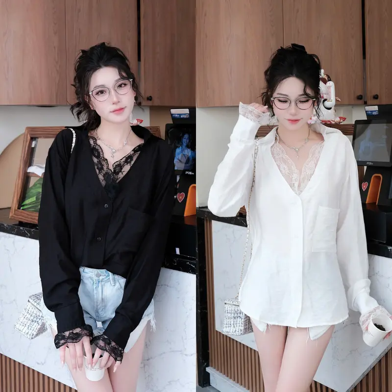 247store - Áo Sơ Mi Trắng Đũi Mềm Kèm Lót Ren Sang Chảnh set 2 chi tiết 402/241 8