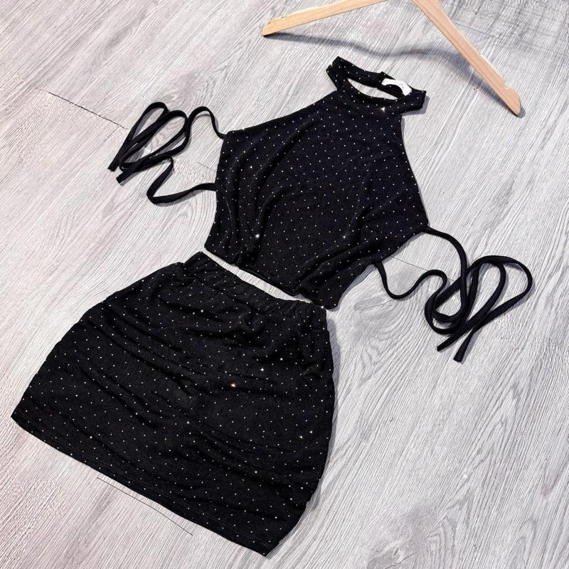    TÚ HỶ   - H10 - SET ÁO YẾM CỘT DÂY LƯNG CHÂN VÁY NGẮN ÔM  có lót quần  