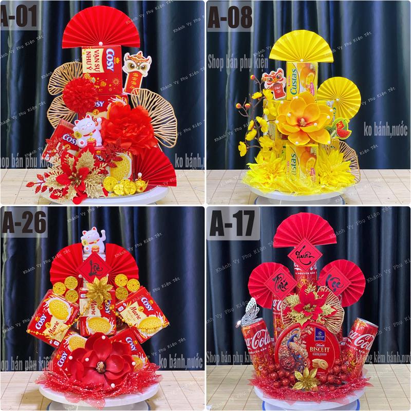    Đĩa sz 24cm,kèm đế bìa  Set phụ kiện trang trí tháp bánh kẹo Tết 2026 có mẫu tham khảo sẵn 