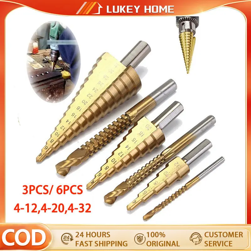 COD 6Pcs Mata Bor Pagoda Untuk Baja Spiral HSS Steel Titanium Coated mata bor Pagoda besi kerucut Cone drill hole saw 0