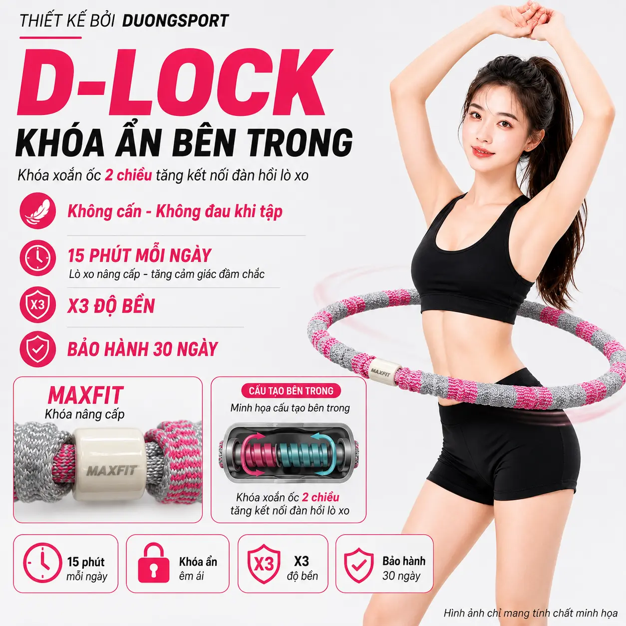 Vòng Lắc DƯƠNGSPORT Vòng Lắc Lò Xo Cao Cấp D-Lock Kích Thước Linh Hoạt Bọc Vải Mềm Mại Thoáng Khí