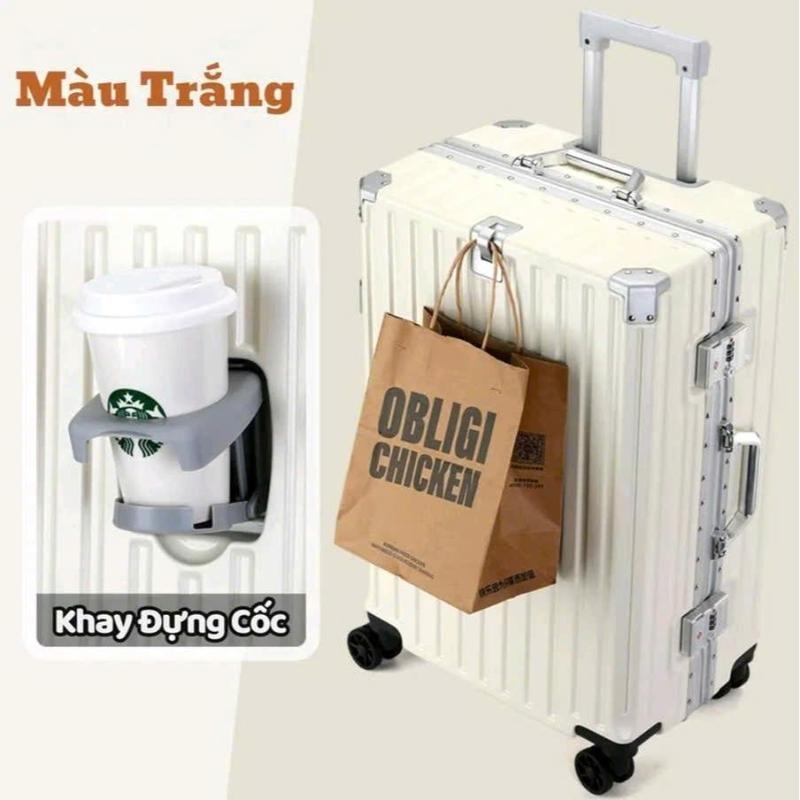 Lux989 Vali khung nhôm khoá sập, Nhựa PC cao cấp, 2 Ngăn Khoá Kéo Kín,Có Ngăn Chống Nước, Có Khay để cốc