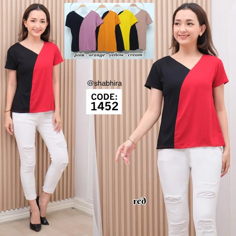 kaos atasan wanita kombinasi/baju cewek/pakaian perempuan/kaos wanita terbaru kekinian 8