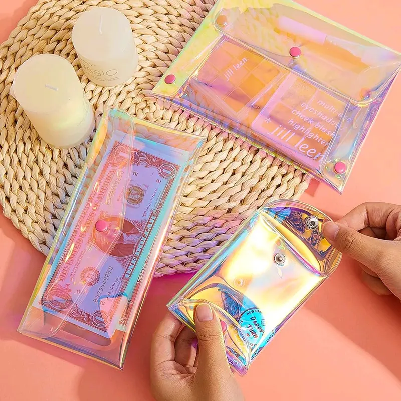 2 pcs pouch estetik tas wanita lucu transparan dompet hologram aesthetic dompet koin lucu bahan pvc 0